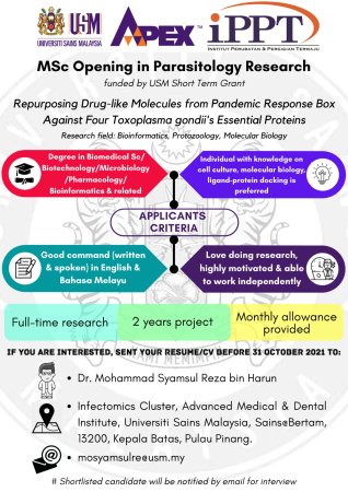 New Msc Opening in Parasitology Research