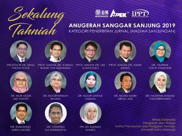 Sekalung Tahniah Penerima Anugerah Sanggar Sanjung 2019 - Kategori Penerbitan Jurnal (Hadiah Sanjungan)