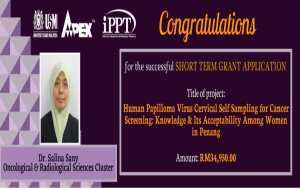 TAHNIAH PENYELIDIK UTAMA GERAN UNIVERSITI (JANGKA PENDEK) - Dr. Salina Sany