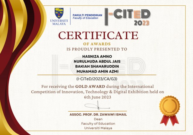 Sekalung Tahniah! Perpustakaan IPPT Meraih Pingat Emas Di International Competition Of Innovation, Technology & Digital Exhibition (I-CITED) 2023