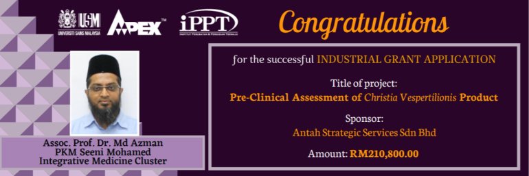 HEARTIEST CONGRATULATIONS - Profesor Madya Dr. Md Azman PKM Seeni Mohamed - Geran Penyelidikan Tajaan Agensi Luar (Kebangsaan)